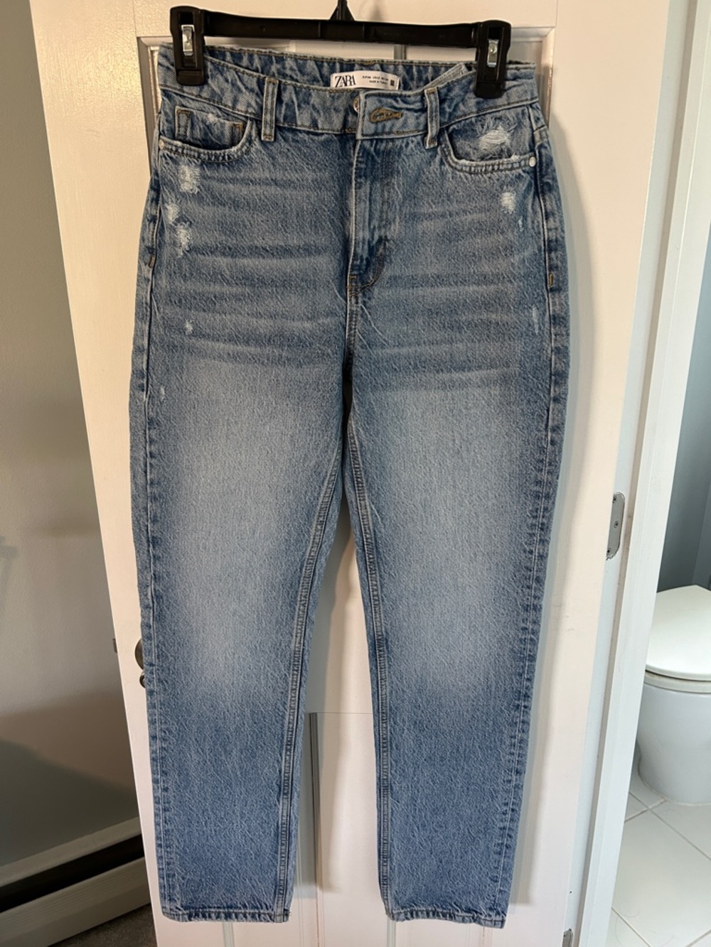 Zara Light Blue Faded Straight-Leg Jeans